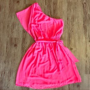 Fushia One Shoulder Chiffon Party Dress